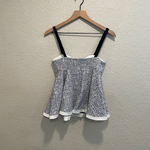 Zara Contrast Textured Peplum Tweed Top in Blue Small - Picture 7 of 9